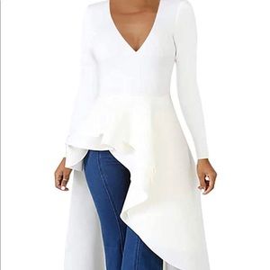 Women High Low Dress Ruffle Peplum